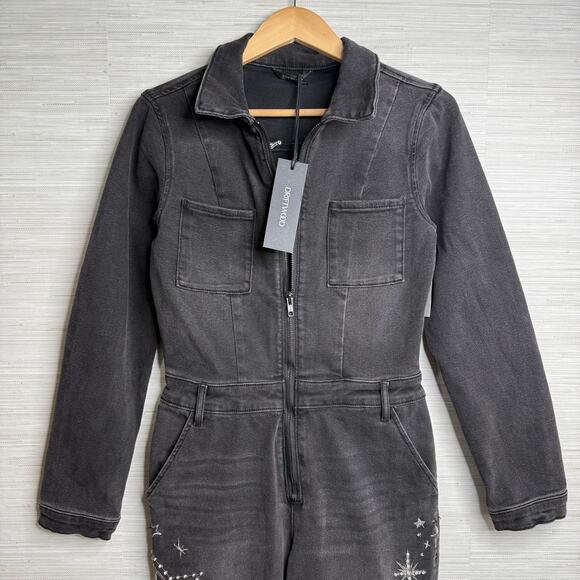 Free People x Driftwood jumpsuit denim one piece onesie embroidered Medium - Picture 4 of 9